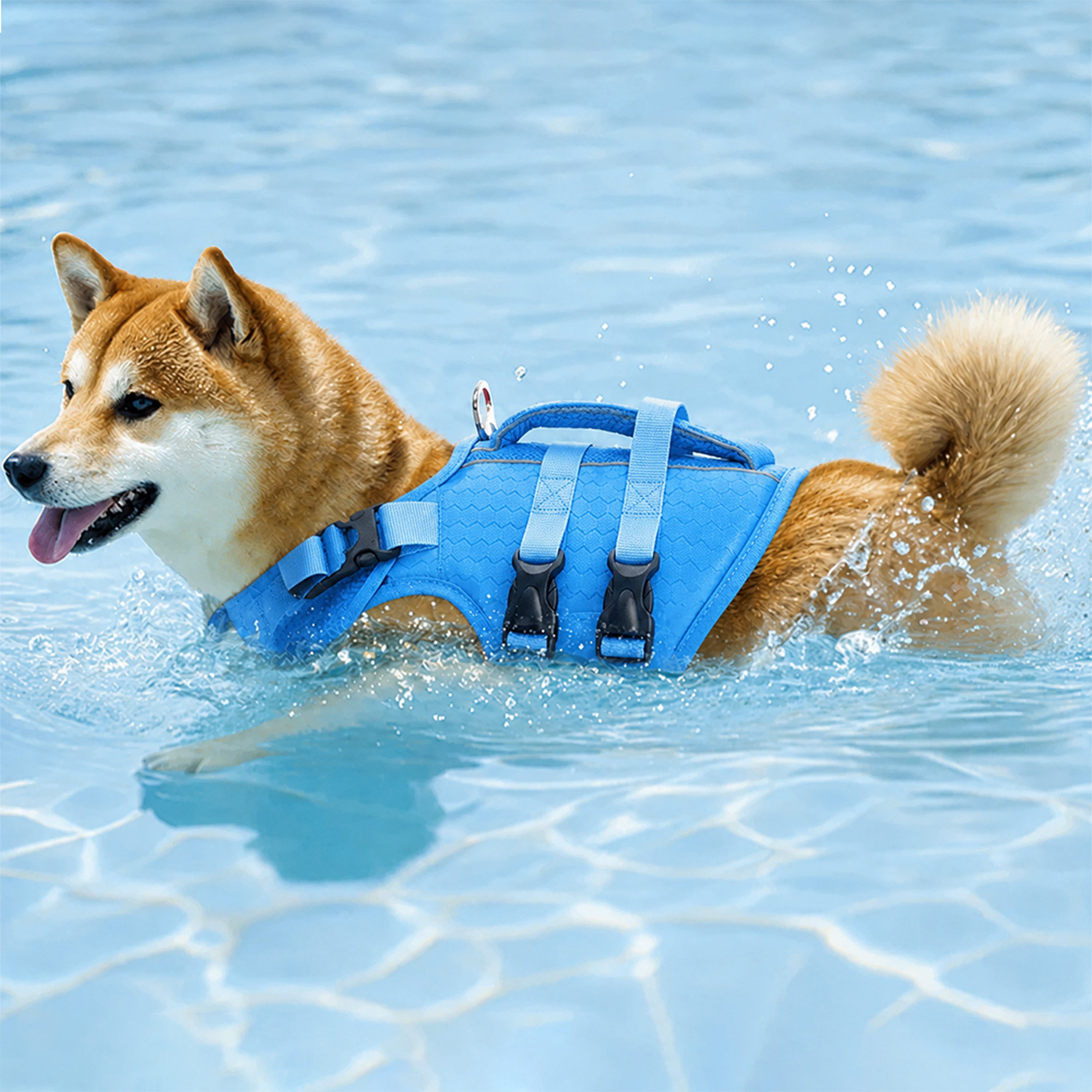 Verstellbare Hundeschwimmweste mit reflektierenden Streifen für mittelgroße und große Hunde
