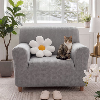 Elegante Fischgrät-Creme Ästhetik Elastischer Magic Sofaüberzug