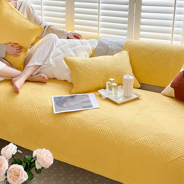 Minimalistischer Ganzjähriger Einfarbiger Baumwoll-Quilt mit geometrischem Muster Rutschfester Couch-Abdeckung