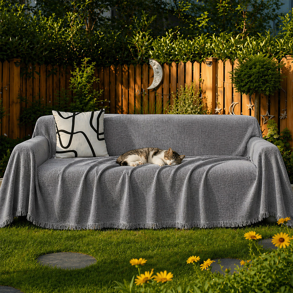 Quaste Outdoor Couchbezug Chenille-Decke mit Fischgrätenmuster