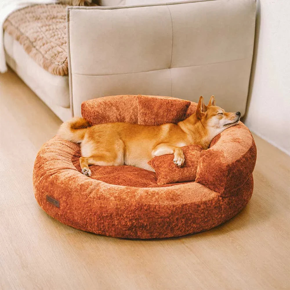 Luxe Diamond Velvet Abnehmbares Orthopädisches Donut-Hundebett mit Kissen - DreamNest