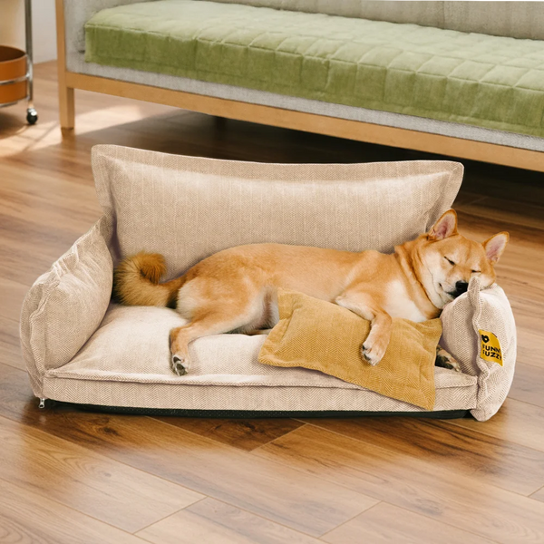 Allwetter Hundebett aus Chenille – Orthopädisch Abnehmbar & Mit Kissen