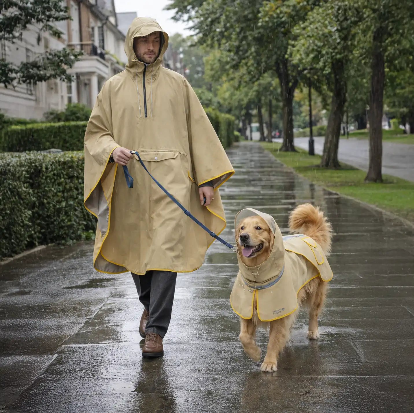 Verstellbarer Reflektierender Wasserdichter Regenmantel mit Tasche für Hunde und Menschen