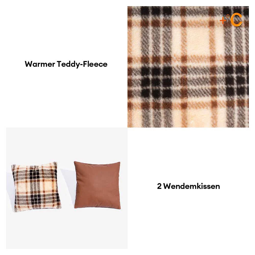 Orthopädisches Hundebett aus weichem Vintage-Karo-Plüsch mit Kissen – CozyLuxe