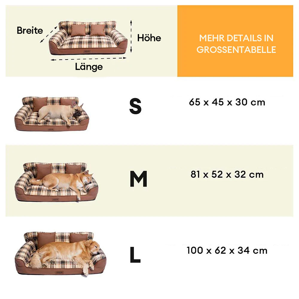 Orthopädisches Hundebett aus weichem Vintage-Karo-Plüsch mit Kissen – CozyLuxe