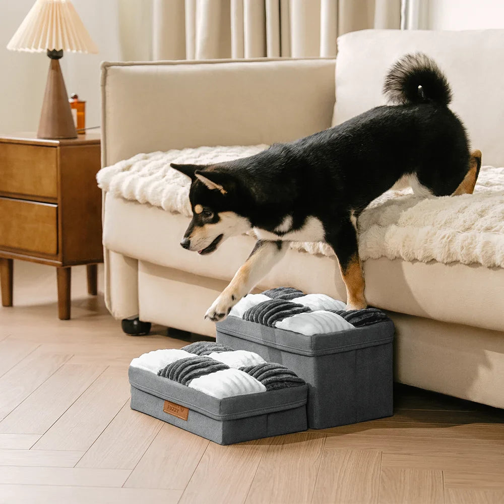 Abnehmbare Schachbrett-Plüsch-Handgefertigte Hundetreppe mit Stauraum - Klappbare Stufen