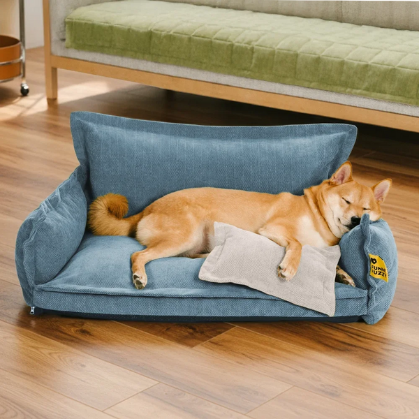 Allwetter Hundebett aus Chenille – Orthopädisch Abnehmbar & Mit Kissen