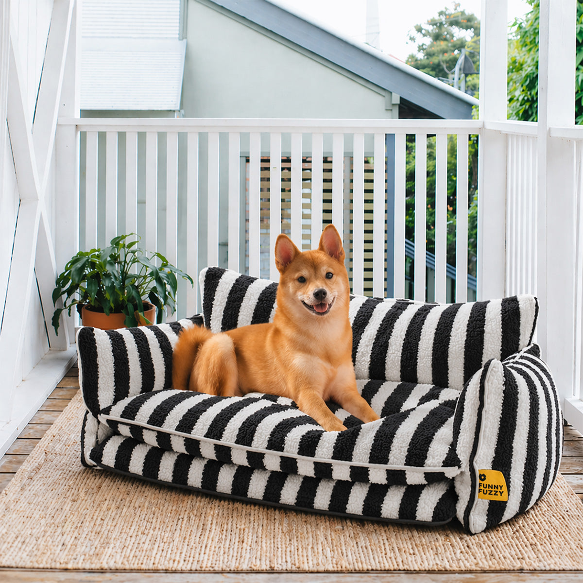 Trendige gestreifte Kunstlammfell Doppel-Layer Hund- und Katzen-Sofa-Bett - Outdoor