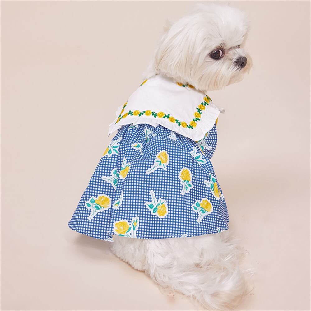 Gingham-Hundekleid mit Blumenmuster