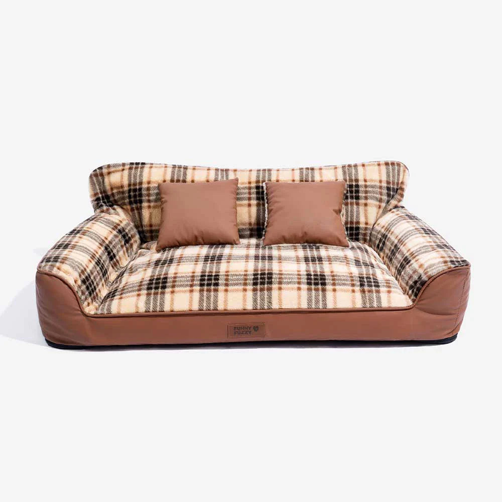 Vintage Karo Plüsch Orthopädisches Hundesofa-Bett mit Kissen - CozyLuxe
