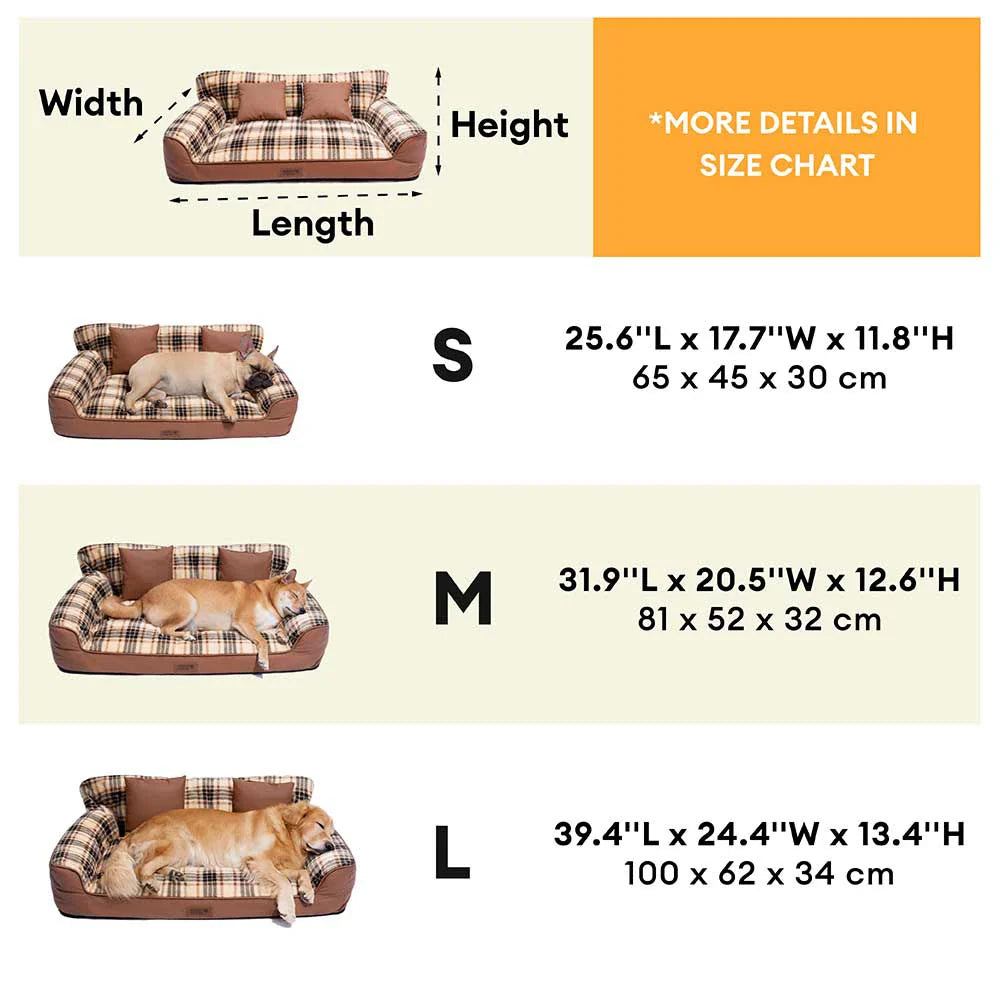 Vintage Karo Plüsch Orthopädisches Hundesofa-Bett mit Kissen - CozyLuxe