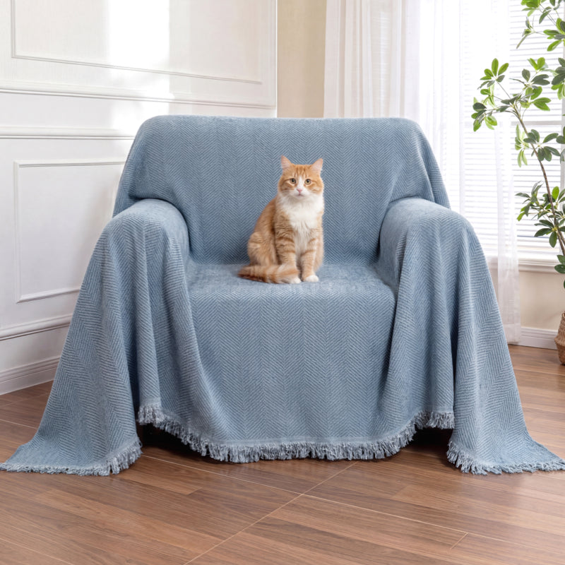 Quaste Couchbezug Chenille-Decke mit Sessel Fischgrätenmuster