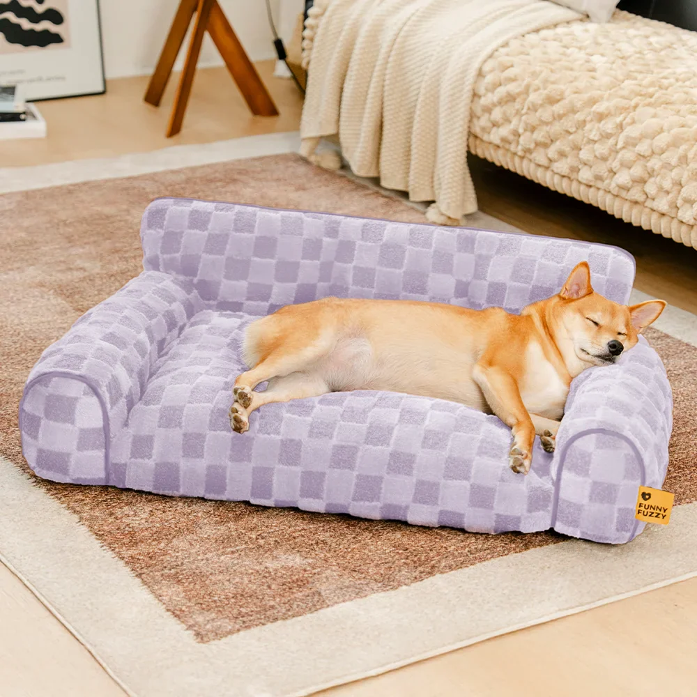Kariertes, flauschiges, abnehmbares orthopädisches Hundekissenbett – CozyNest
