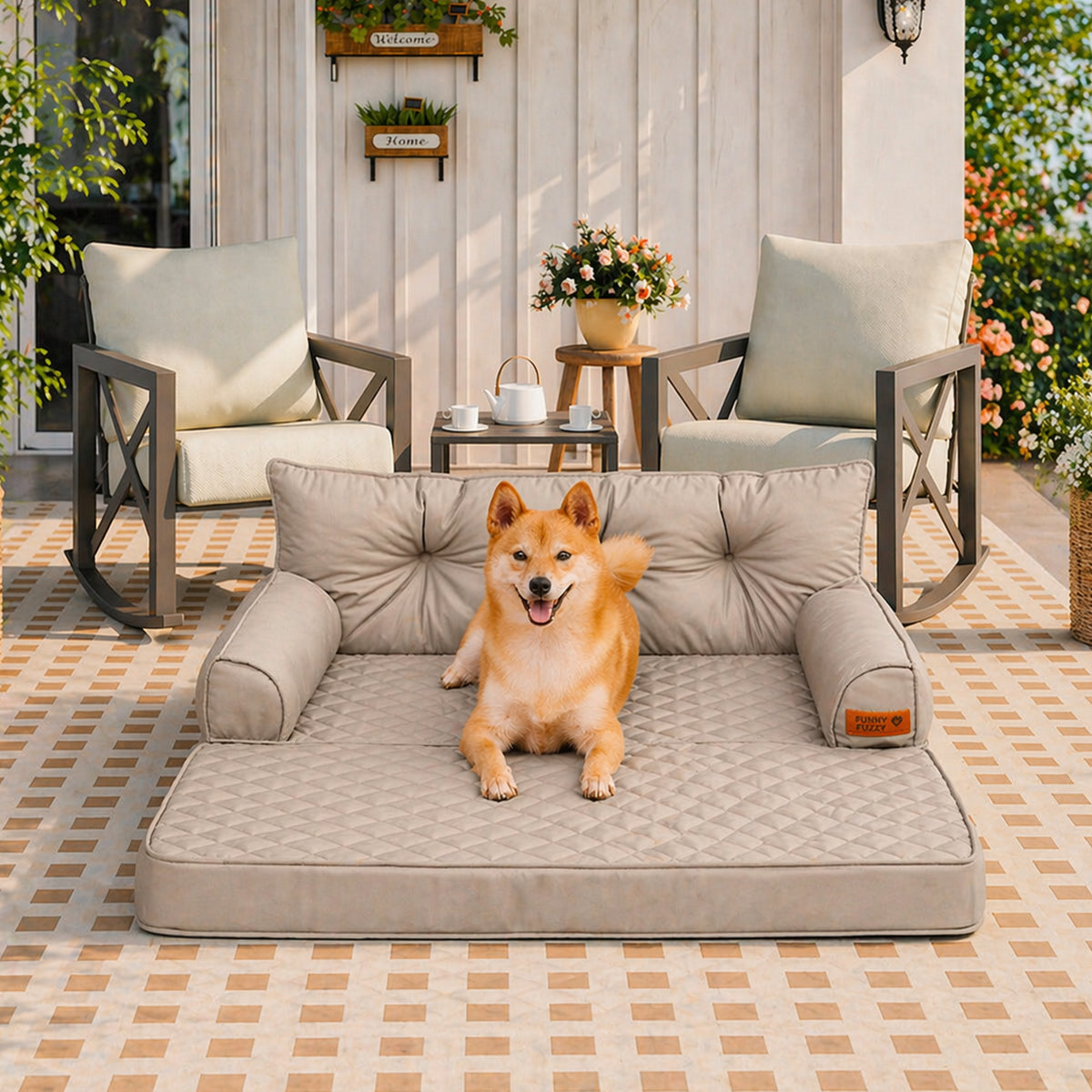 Luxe Kunstleder Faltbares Orthopädisches Großes Hundebett - Outdoor