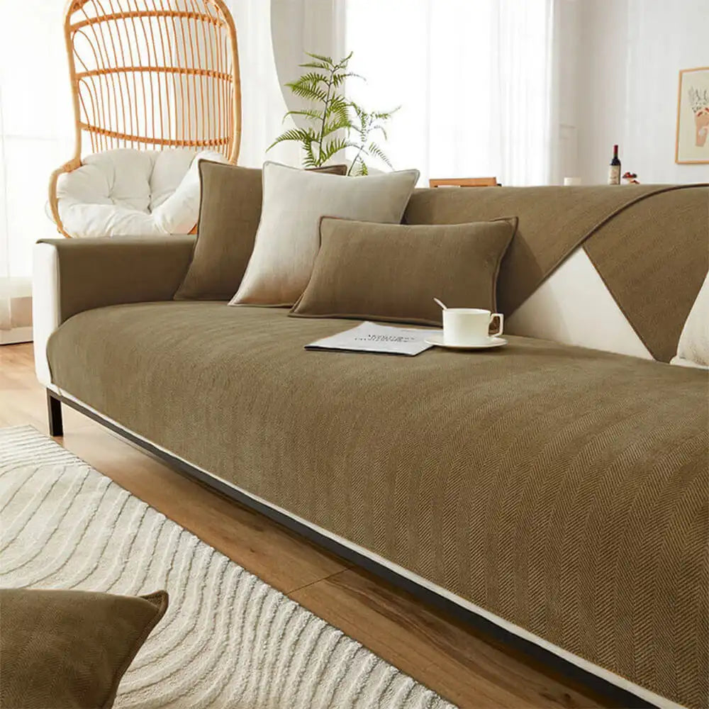 Fischgrätenmuster Chenille Stoff Möbelschutz Couchbezug