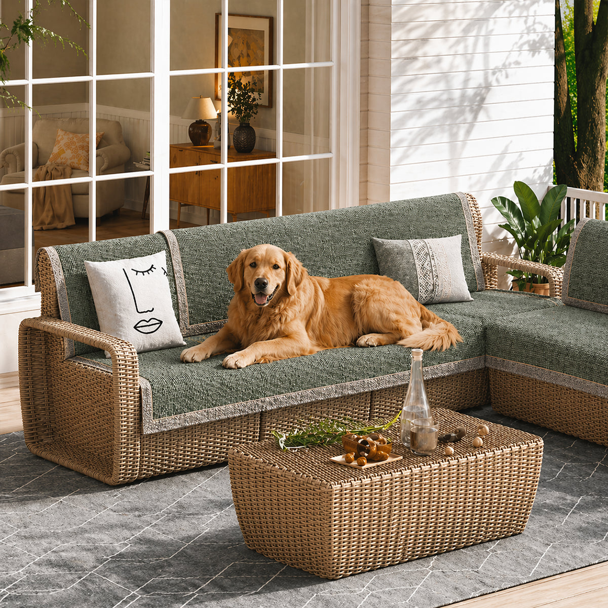 Moderner Rutschfester Outdoor Sofabezug aus Gewebtem Tweed-Chenille für alle Jahreszeiten