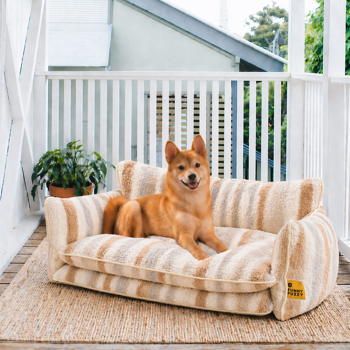 Trendige gestreifte Kunstlammfell Doppel-Layer Hund- und Katzen-Sofa-Bett - Outdoor