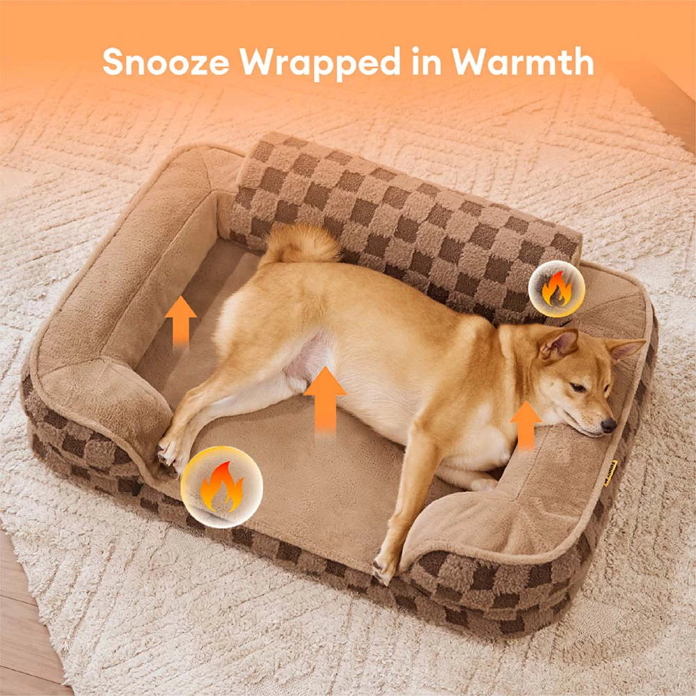 Karierter Flauschiger Warmer Waschbarer Orthopädischer Hundebolsterbett – CloudNooki