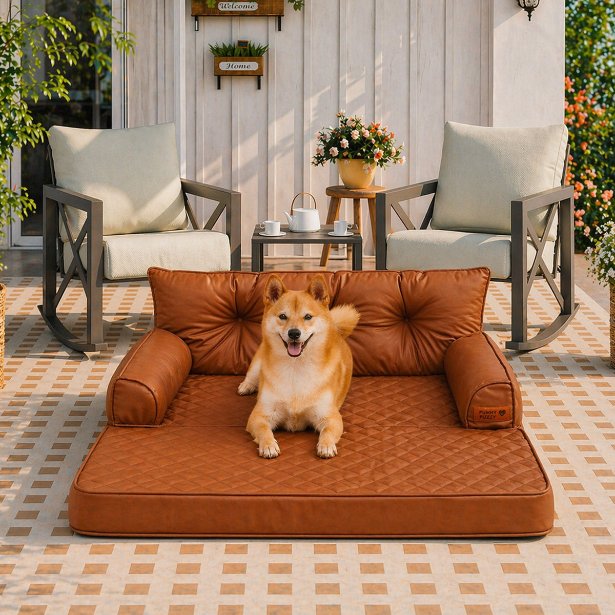 Luxe Kunstleder Faltbares Orthopädisches Großes Hundebett - Outdoor