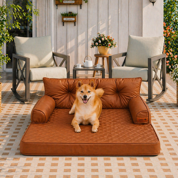 Luxe Kunstleder Faltbares Orthopädisches Großes Hundebett - Outdoor