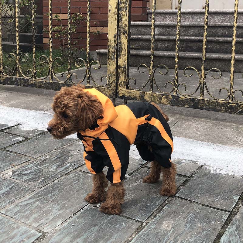 Wasserdichter Hunde-Vollregenmantel aus Oxford-Gewebe mit Beinen und Kapuze