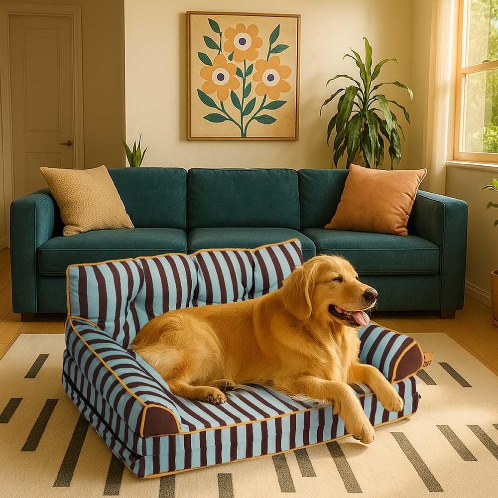 Modisches Gestreiftes Wasserabweisendes Faltbares Hundesofabett - Sunny Siesta
