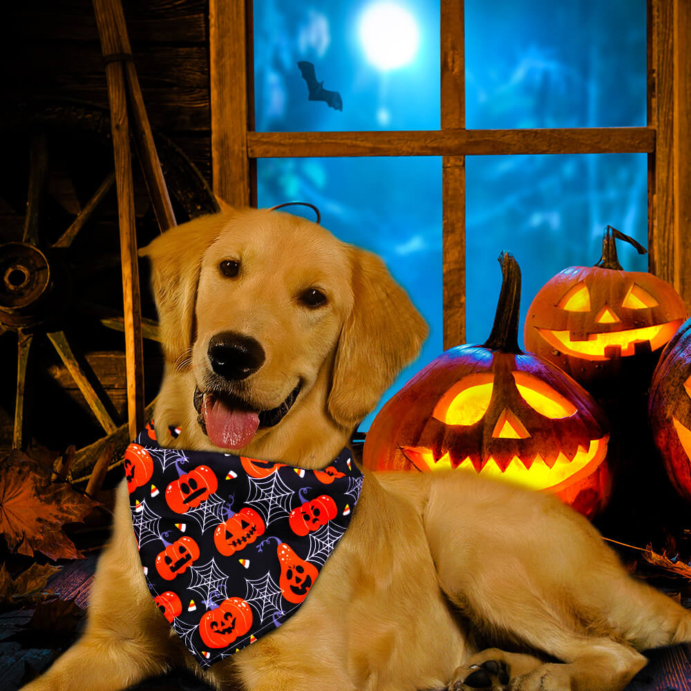 Halloween Dreieckstuch für Haustiere | Totenkopf, Geist & Kürbis Hunde-/Katzentuch