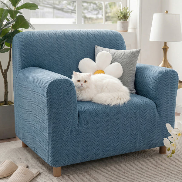 Elegante Fischgrät-Creme Ästhetik Elastischer Magic Sofaüberzug