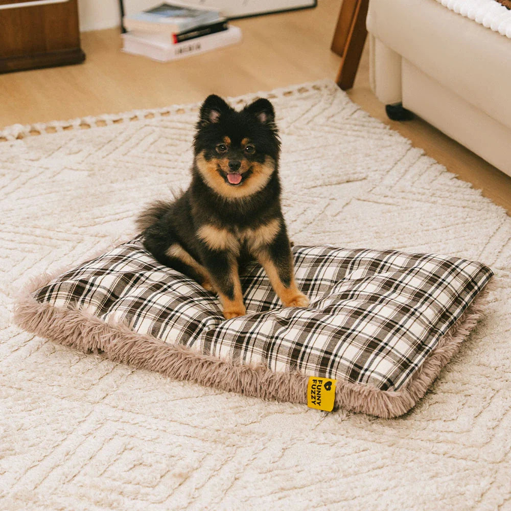 Doppelseitige Plüsch-Hundematte mit Karomuster