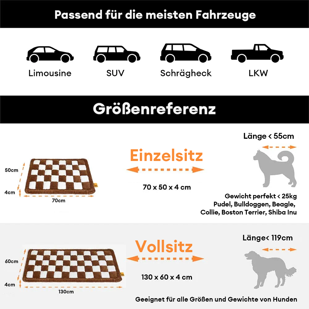 Gemütliche Karo-Rutschfeste Hundebettmatte für Sitzverlängerung im Auto