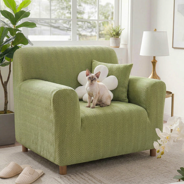 Elegante Fischgrät-Creme Ästhetik Elastischer Magic Sofaüberzug