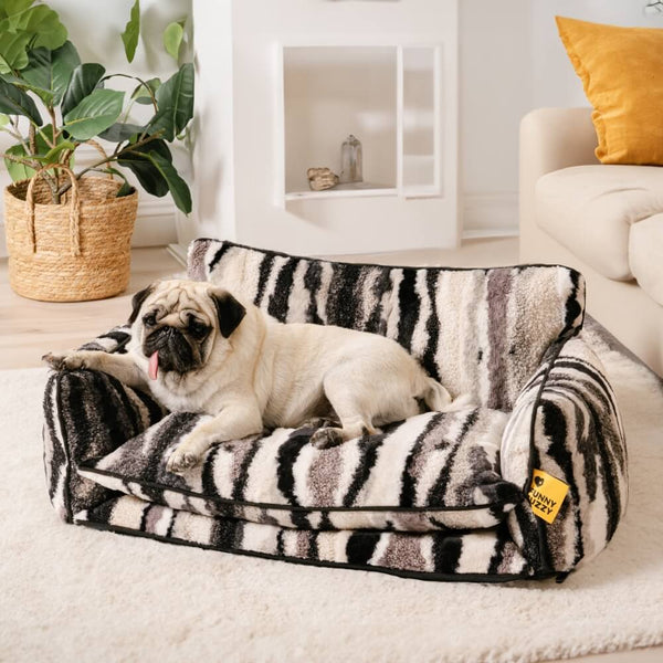 Trendige gestreifte Kunst-Lammwolle doppellagige Hund- & Katzen-Sofabetten - Home Office