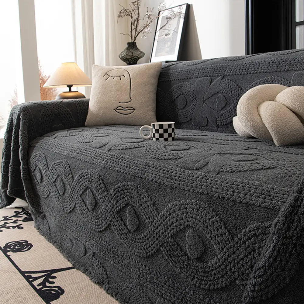 Schleifen-Jacquard-Plüsch multifunktionale Sofadecke Couchbezug
