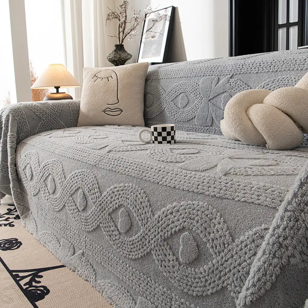 Schleifen-Jacquard-Plüsch multifunktionale Sofadecke Couchbezug