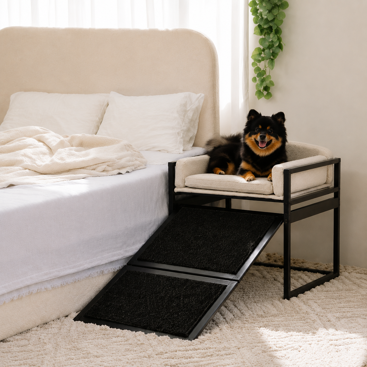 Erhöhtes Haustier-Schlafsofa mit Treppe für das Bett oder Hundefensterplatz - Haustierfreundliches Schlafzimmer
