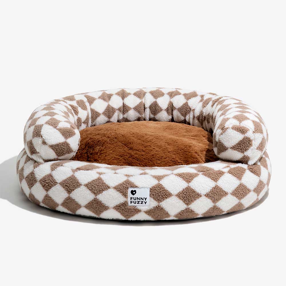 Klassisches Waschbares Hundebett mit Nackenrolle im Argyle-Stil in Donut-Form - Cozy Haven