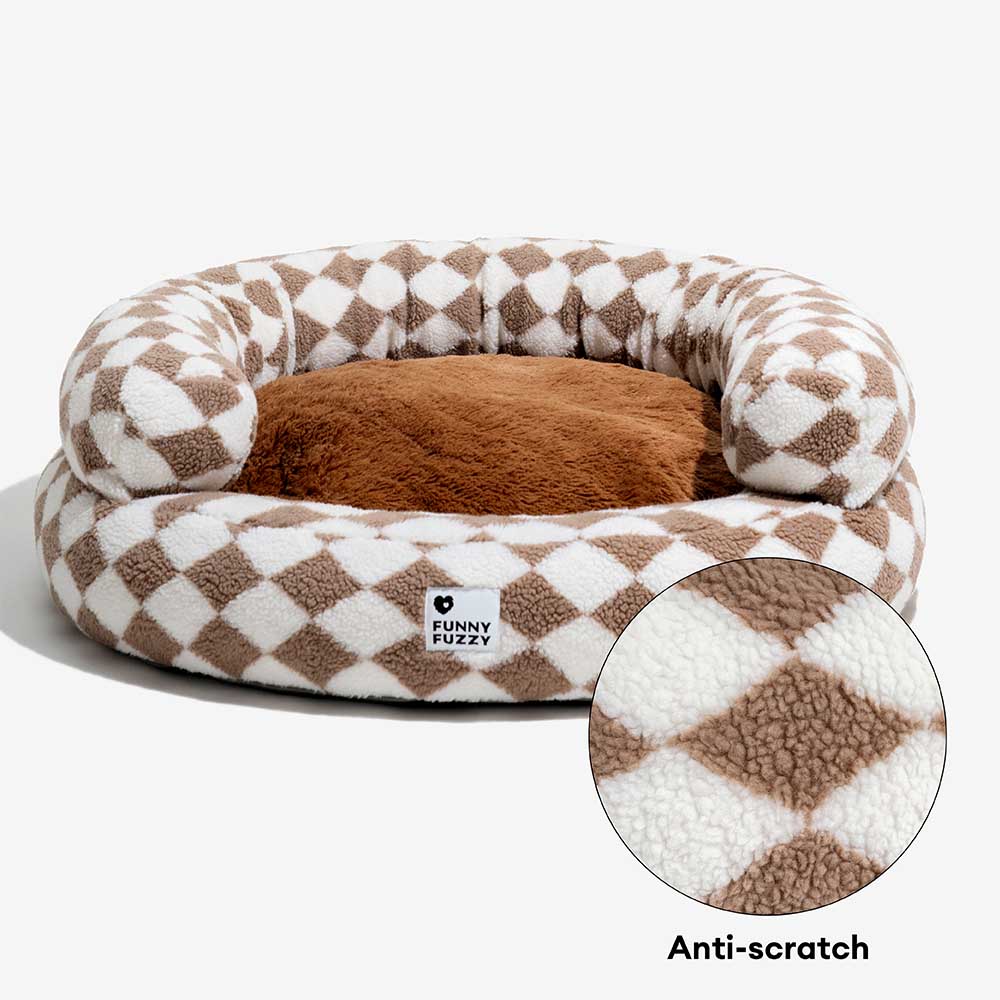 Klassisches Waschbares Hundebett mit Nackenrolle im Argyle-Stil in Donut-Form - Cozy Haven