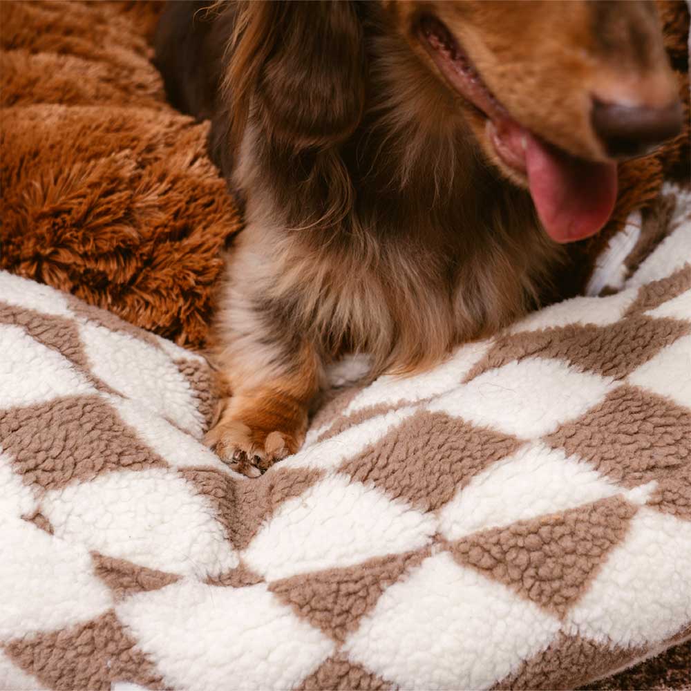 Klassisches Waschbares Hundebett mit Nackenrolle im Argyle-Stil in Donut-Form - Cozy Haven