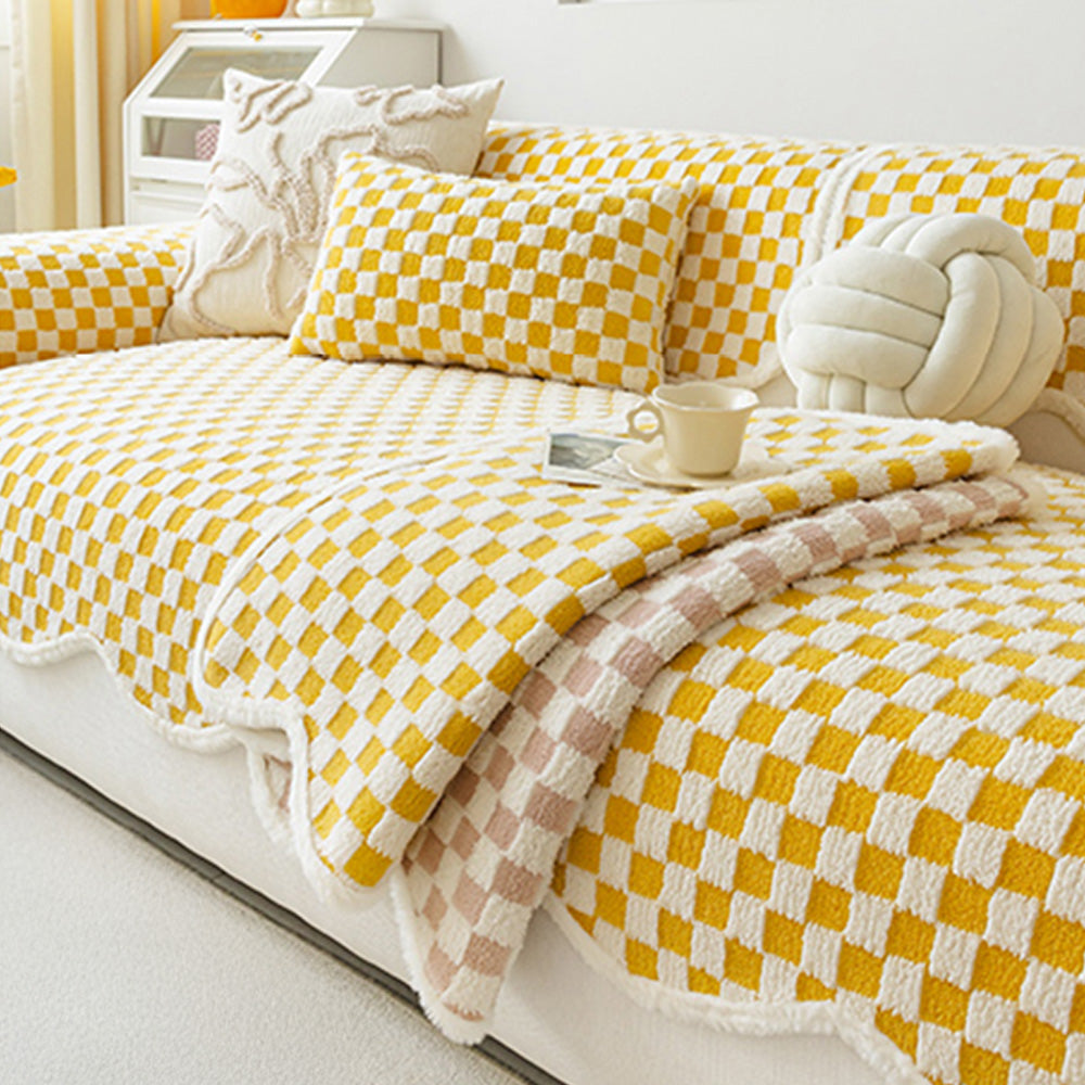 Klassische Schachbrett-Muster Plüsch bequemer, kratzfester, rutschfester Sofaüberzug