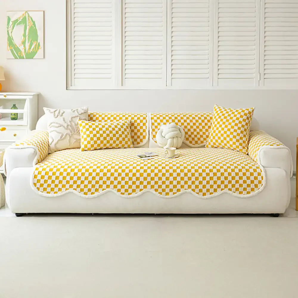 Klassische Schachbrett-Muster Plüsch bequemer, kratzfester, rutschfester Sofaüberzug