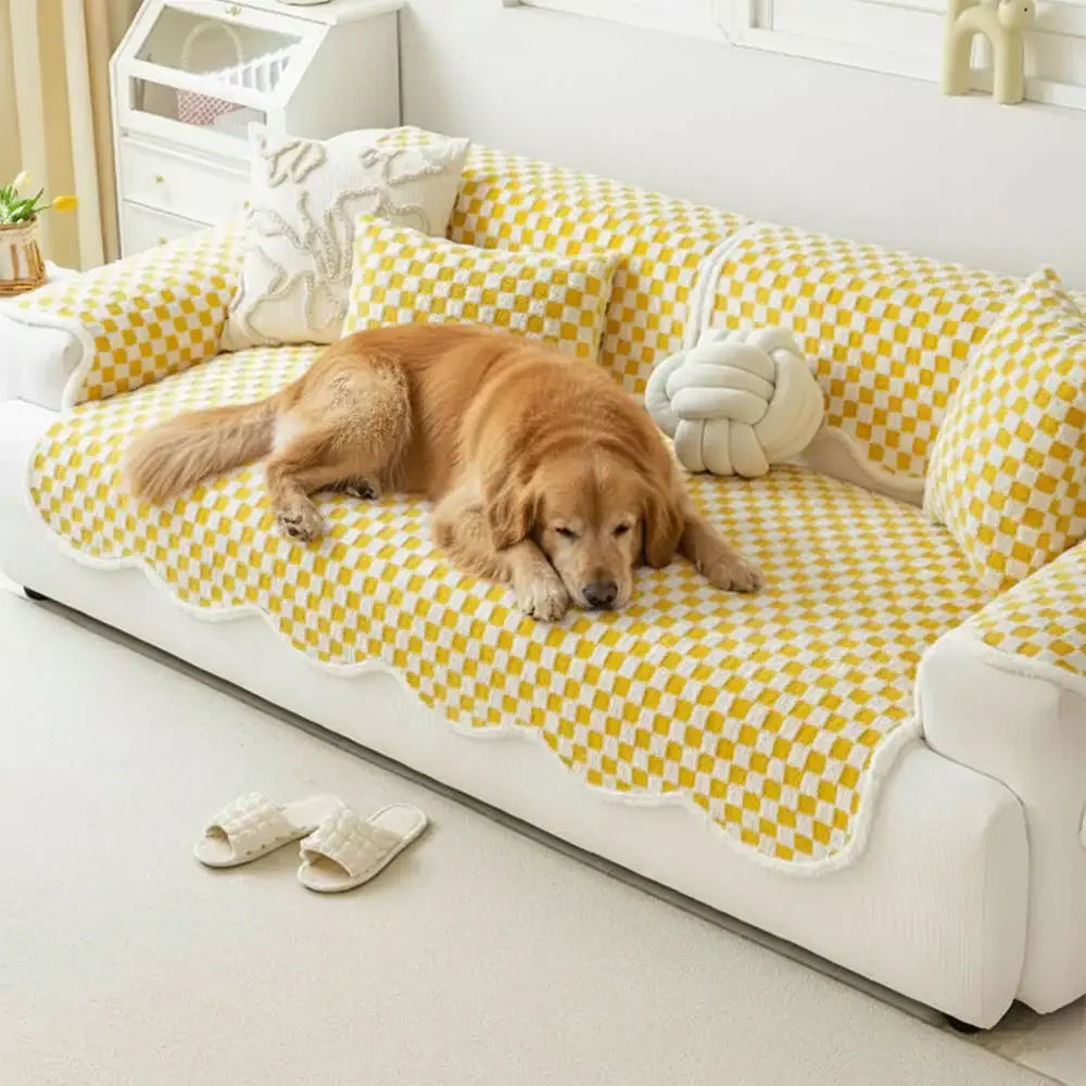 Klassische Schachbrett-Muster Plüsch bequemer, kratzfester, rutschfester Sofaüberzug
