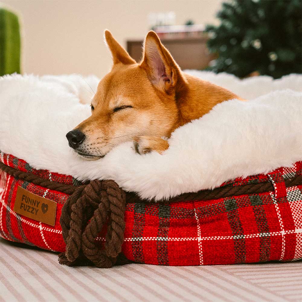 Klassisches Hundebett aus Jacquard-Plüsch in Donut-Form - Snuggle Den