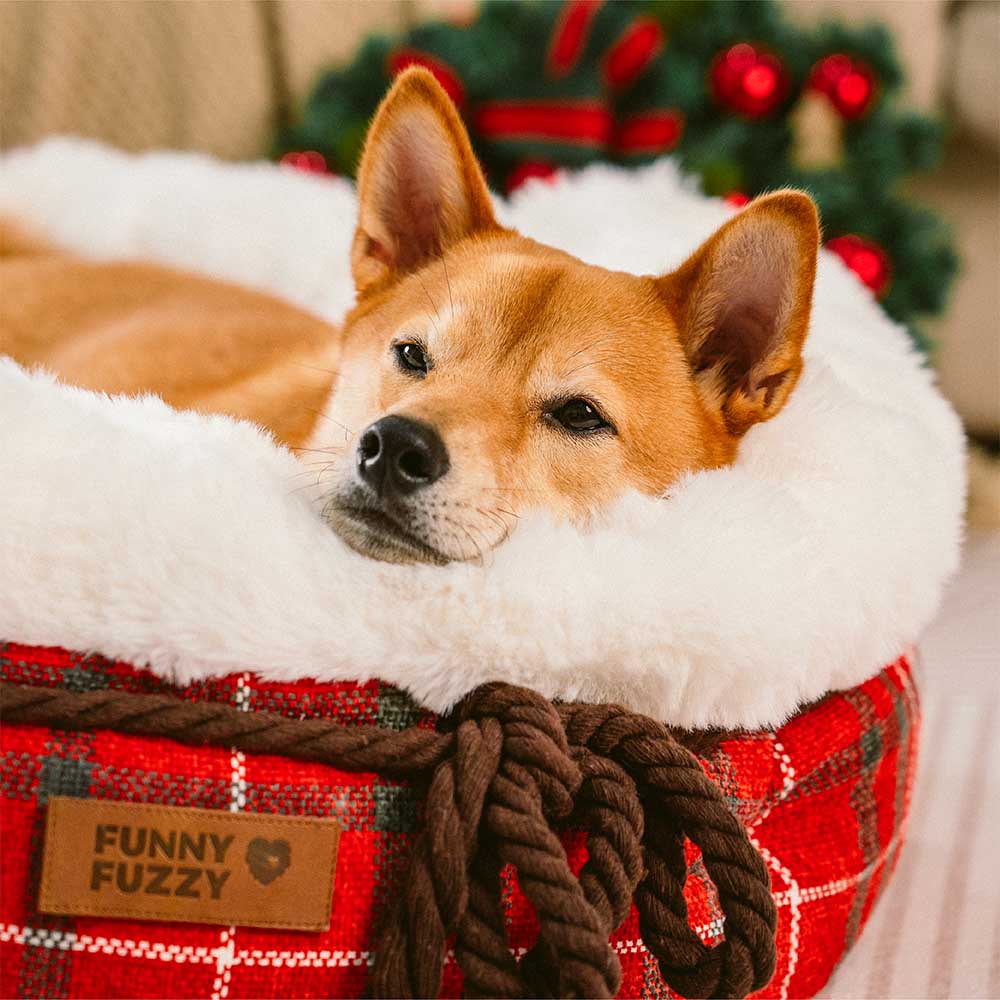 Klassisches Hundebett aus Jacquard-Plüsch in Donut-Form - Snuggle Den