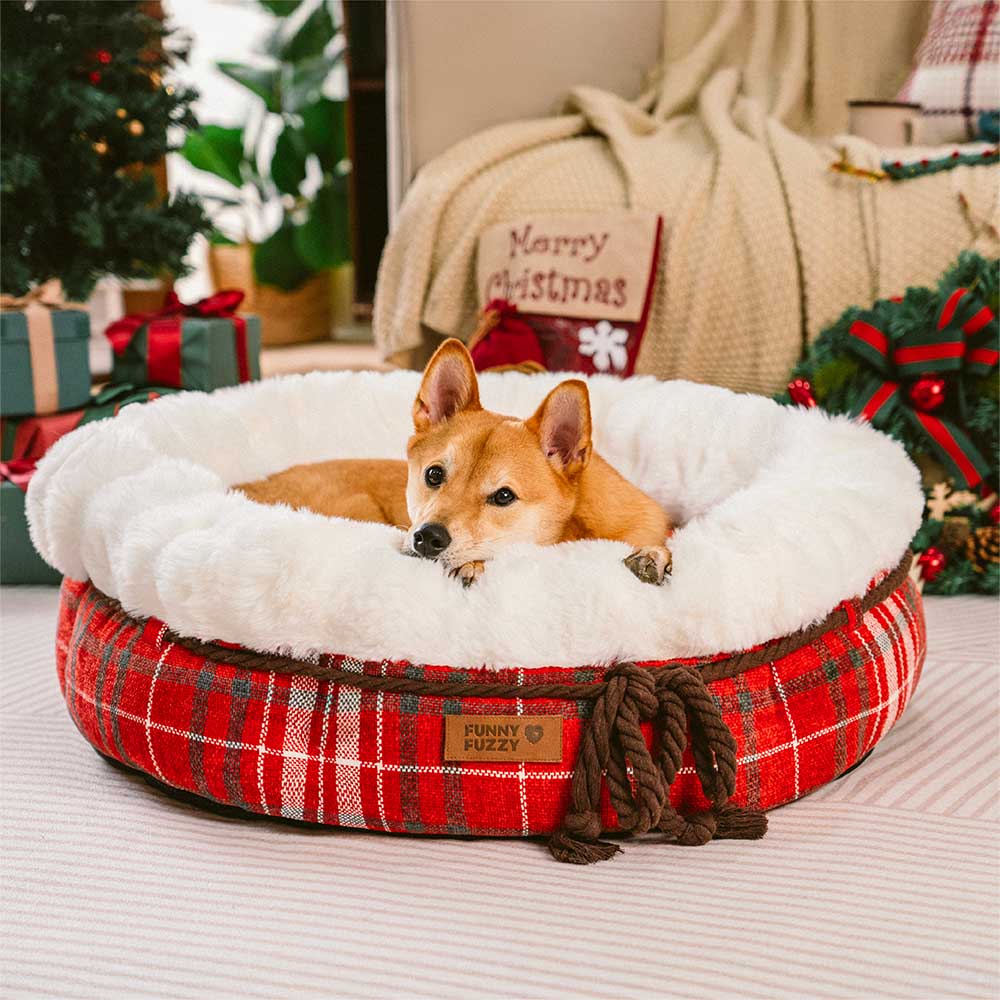 Klassisches Hundebett aus Jacquard-Plüsch in Donut-Form - Snuggle Den