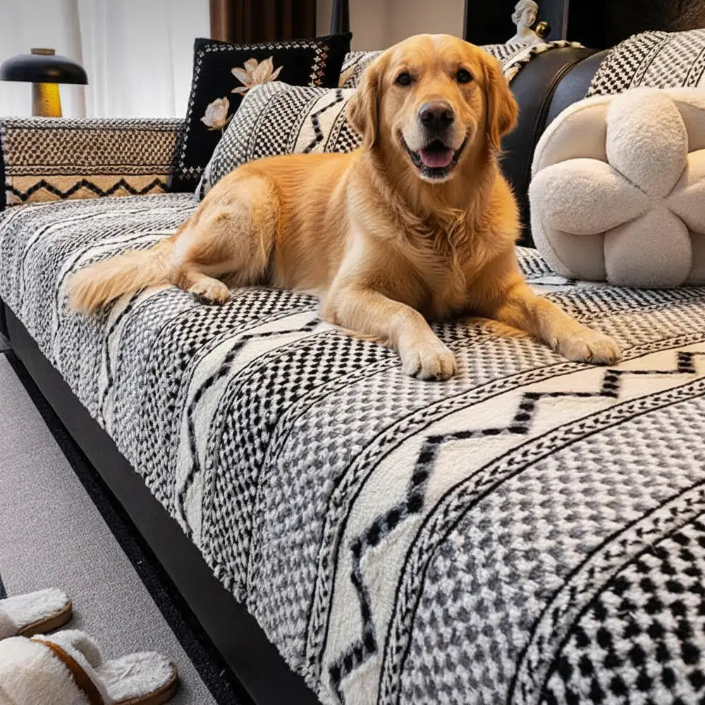 Klassischer Karomuster-Plüsch, kratzfest, bequem, rutschfester Sofabezug