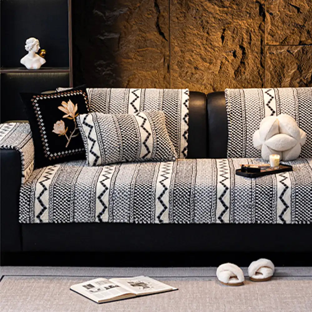 Klassischer Karomuster-Plüsch, kratzfest, bequem, rutschfester Sofabezug