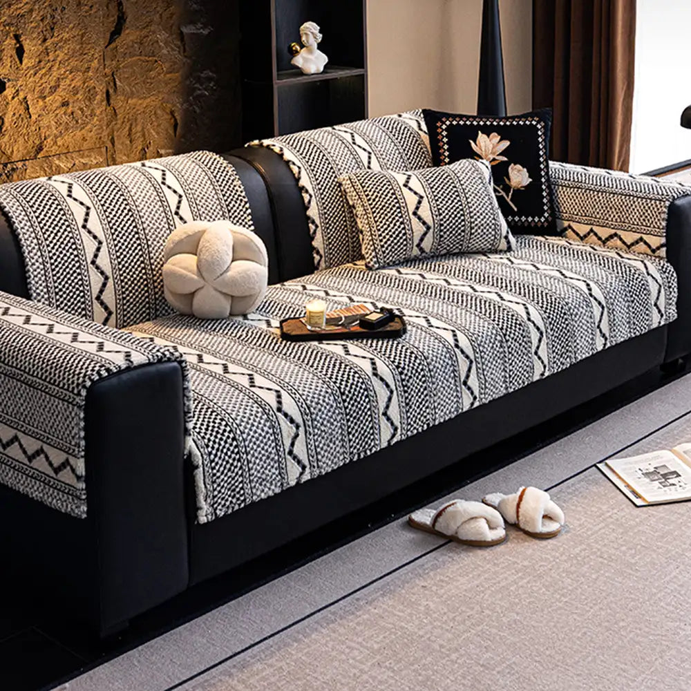 Klassischer Karomuster-Plüsch, kratzfest, bequem, rutschfester Sofabezug