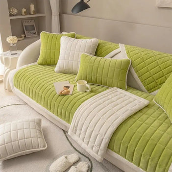 Klassische gestepptes Karomuster haustierfreundliche Sofaschutz abnehmbarer Waschbarer Couchbezug - Karomuster