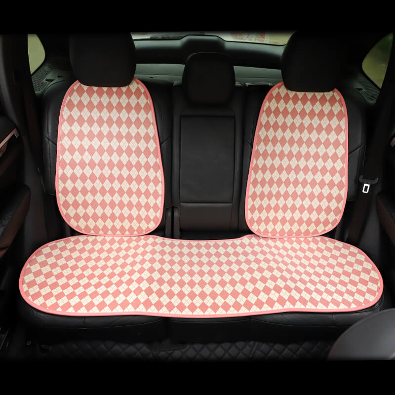 Classic Rhombus Color Matching Non-slip Front Car Seat Cover Full Set