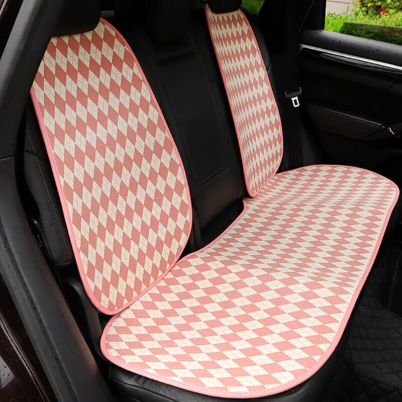 Classic Rhombus Color Matching Non-slip Front Car Seat Cover Full Set